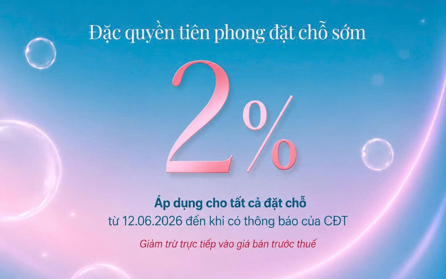 Chiết khấu 2% đặt chỗ sớm