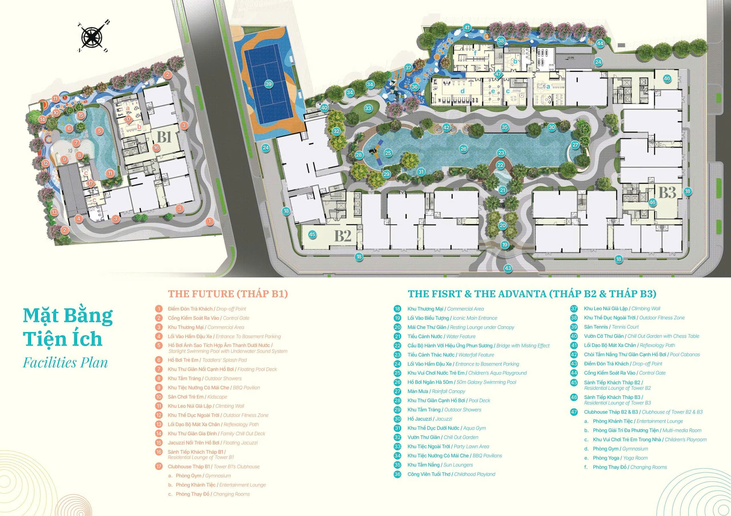 Mặt bằng tiện ích tổng thể 3 tháp Gladia Heights