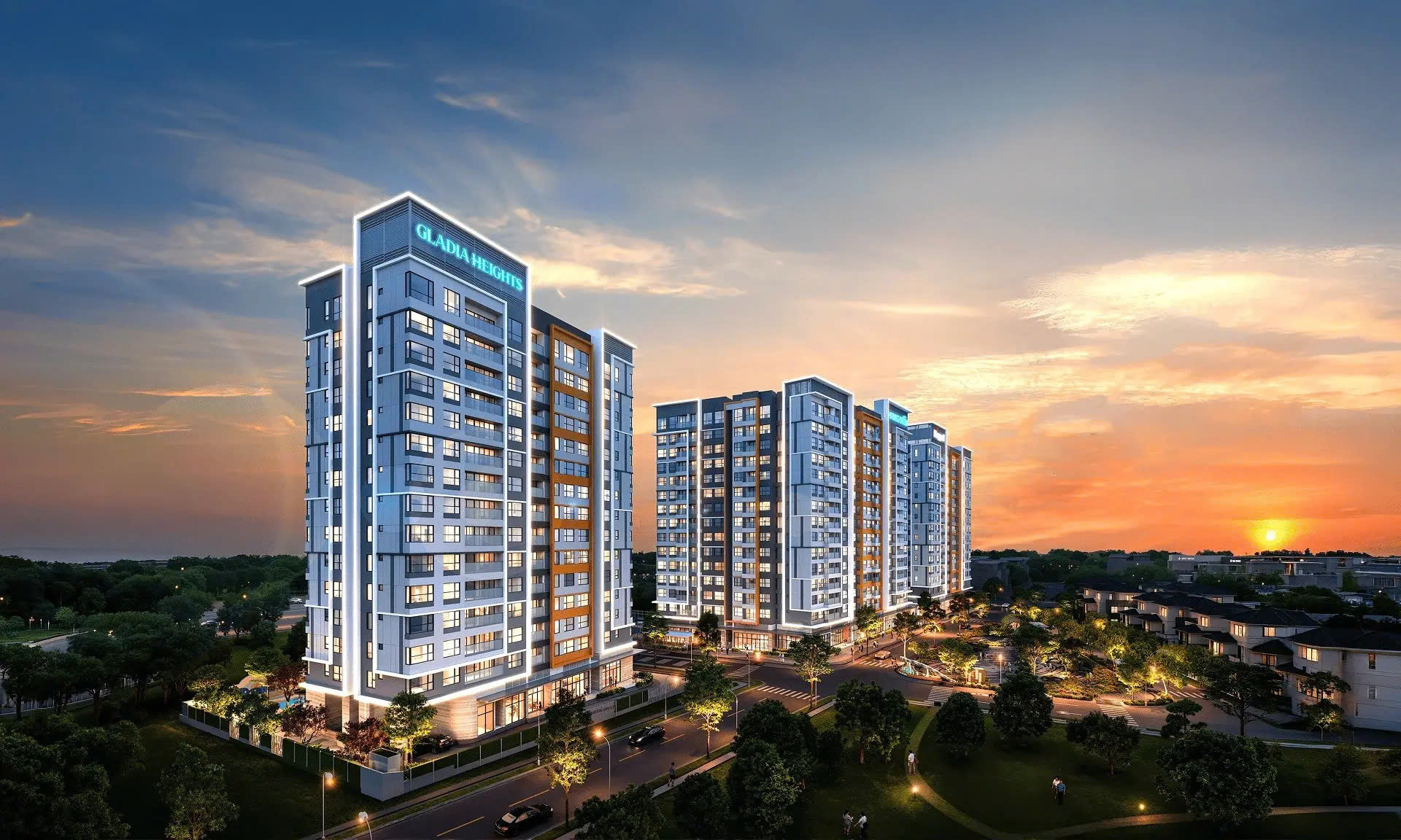 Phối cảnh ban ngày — sông, metro, cây xanh