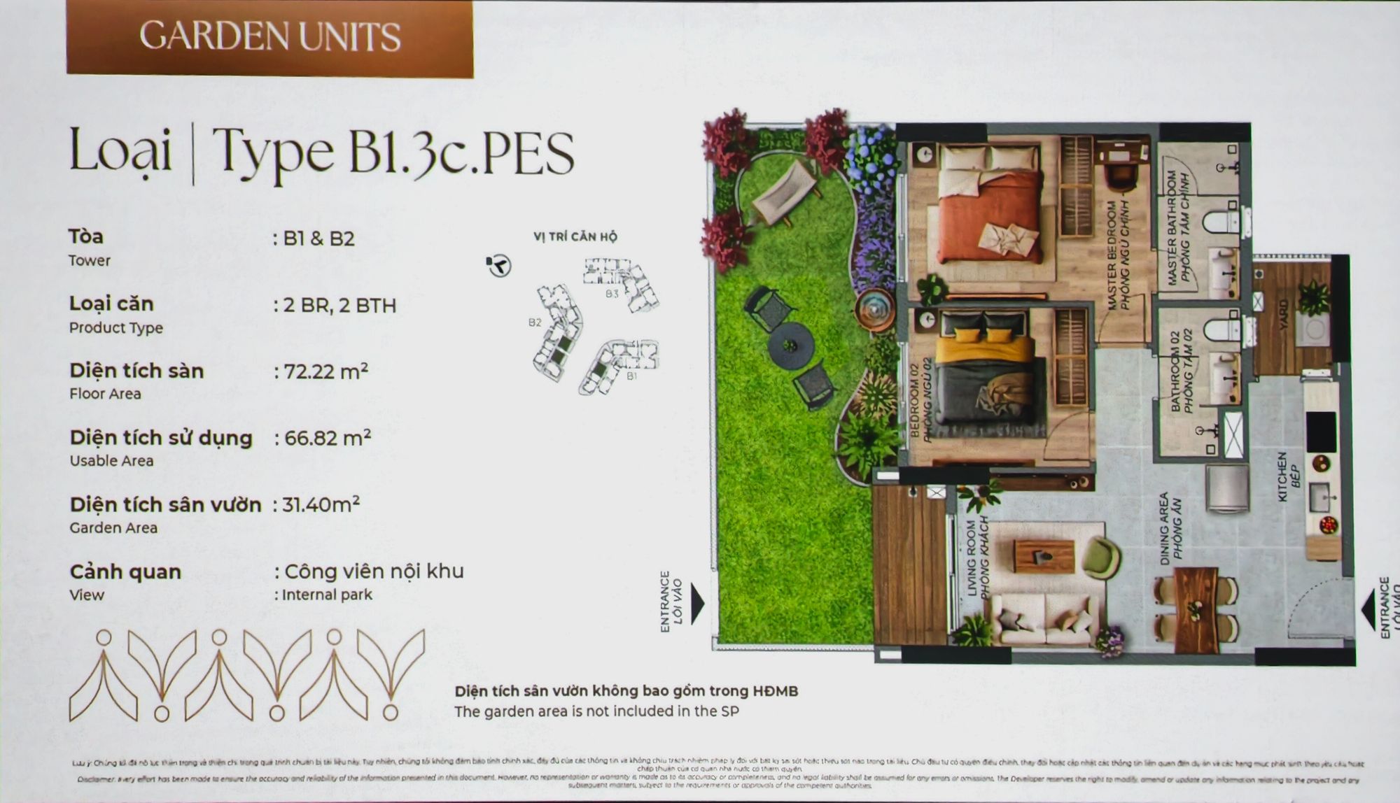 Căn hộ 2 phòng ngủ — Type B1.3c.PES