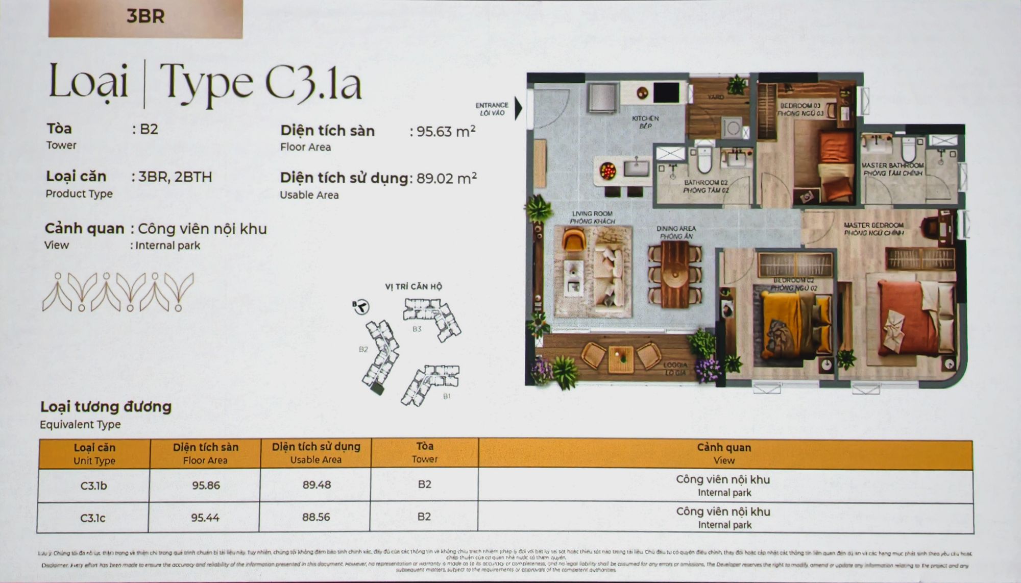 Căn hộ 3 phòng ngủ — Type C3.1a